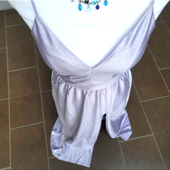 Glitter Lavender Satin Gown ✦ A‑Line High Slit Formal Prom Dress Pocket Sz 3 NWT - Picture 7 of 16